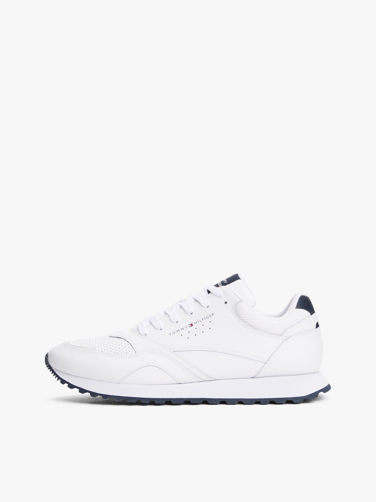 Leather-Mix Runner Sneaker — White
