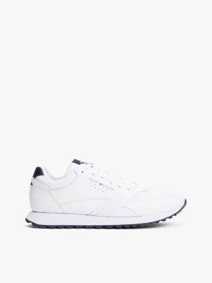 Leather-Mix Runner Sneaker, White