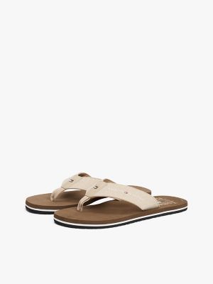 Linen Chambray Logo Flip-Flop, Beige