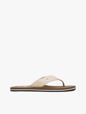 Linen Chambray Logo Flip-Flop, Beige