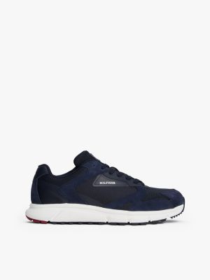 Mixed-Texture Suede Runner Sneaker, Space Blue
