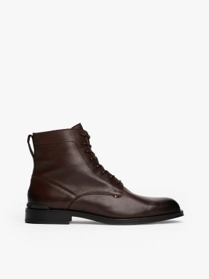 Paneled Leather Side Zip Lace-Up Boot, Legacy Brown
