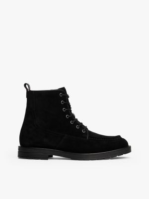 Water-Repellent Suede Lace-Up Boot, Black