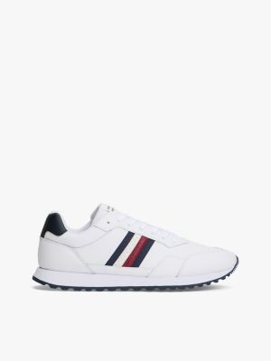 Signature Stripe Leather-Mix Sneaker, White