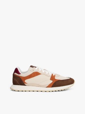 Mixed-Texture Suede Sneaker, Classic Beige / Legacy Brown