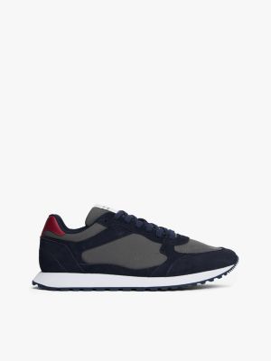 Mixed-Texture Suede Sneaker, Navy