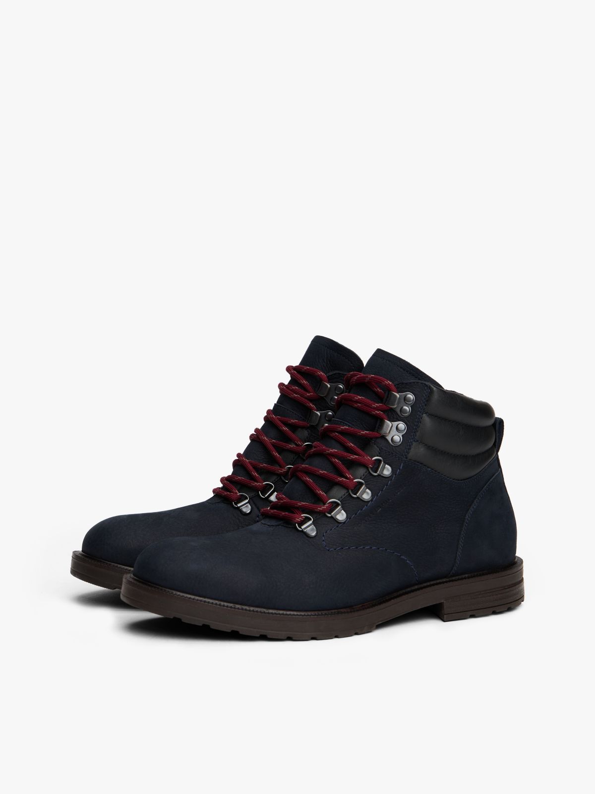 Water-Repellent Cleated Leather Boot — Navy