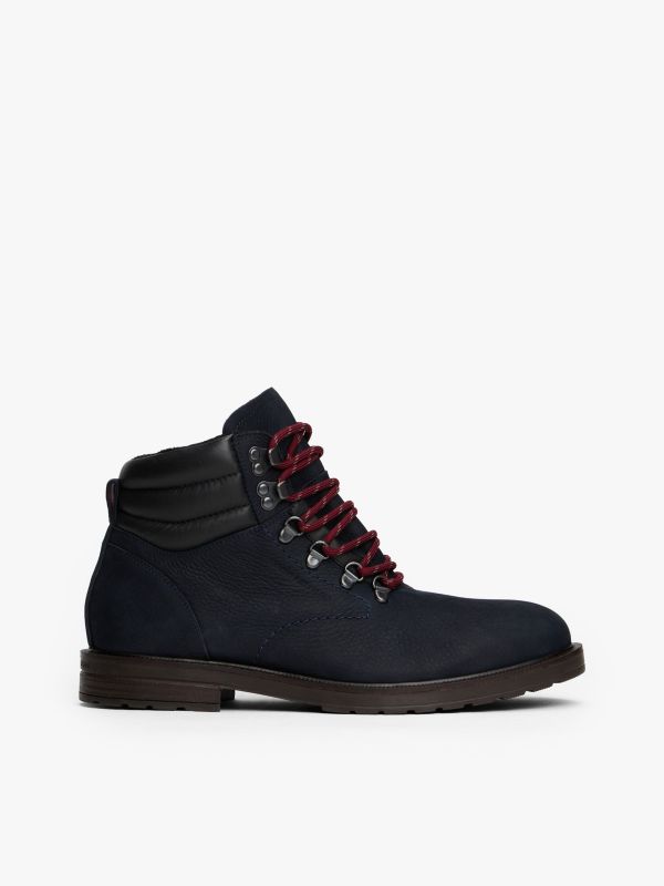 Water-Repellent Cleated Leather Boot — Navy