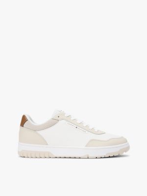 Leather Mix Low-Top Sneaker, Classic Beige