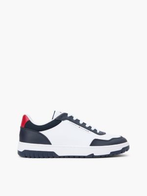 Leather Mix Low-Top Sneaker, Navy