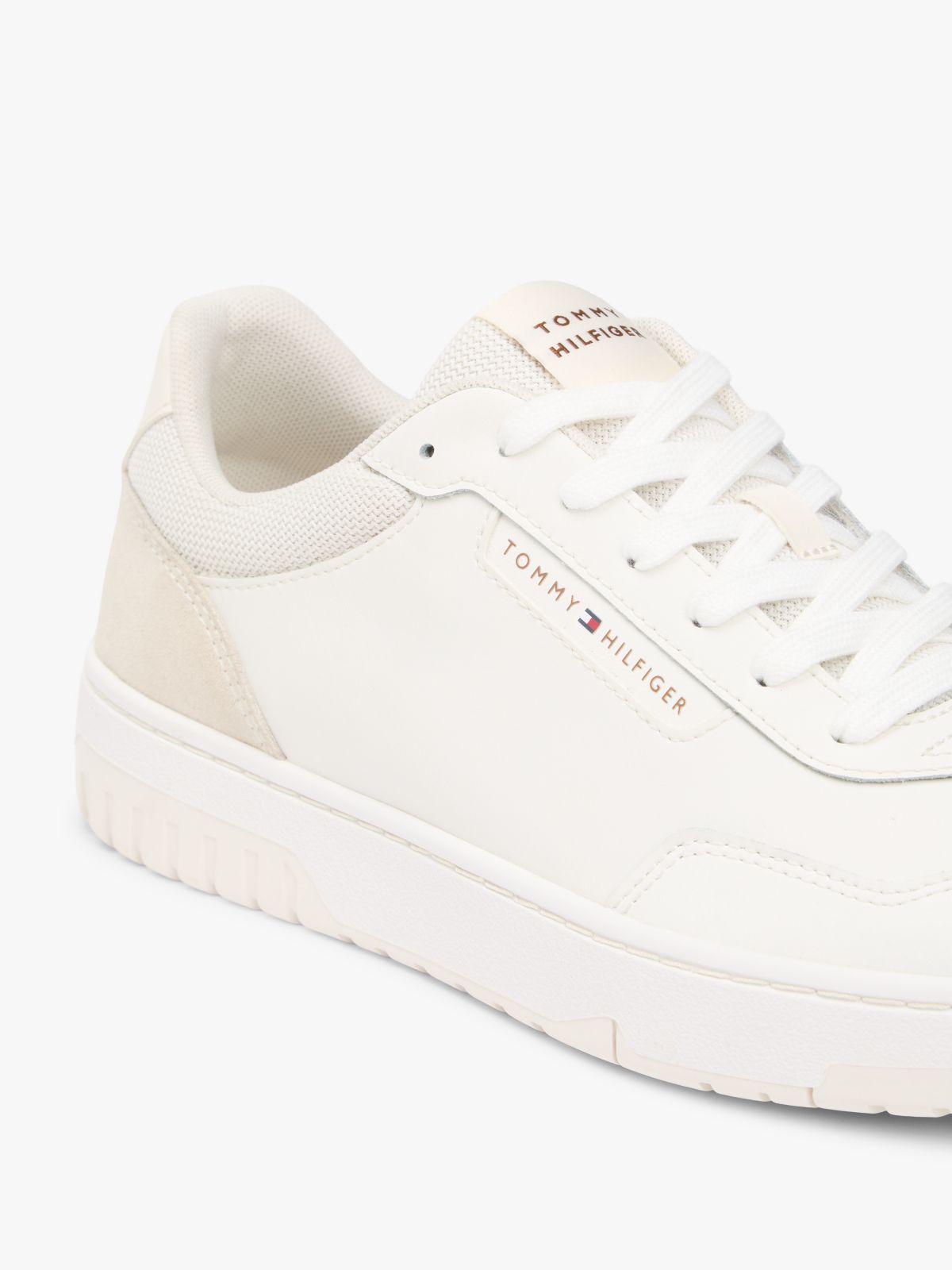 Leather & Suede Mix Low-Top Sneaker — Ivory Petal