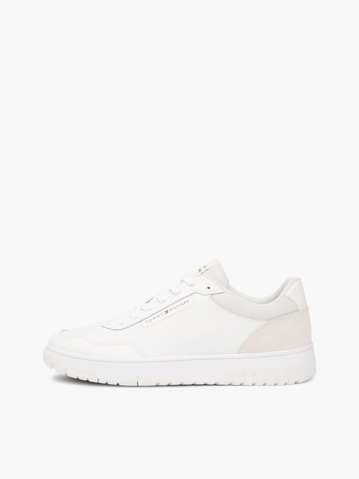 Leather & Suede Mix Low-Top Sneaker — Ivory Petal