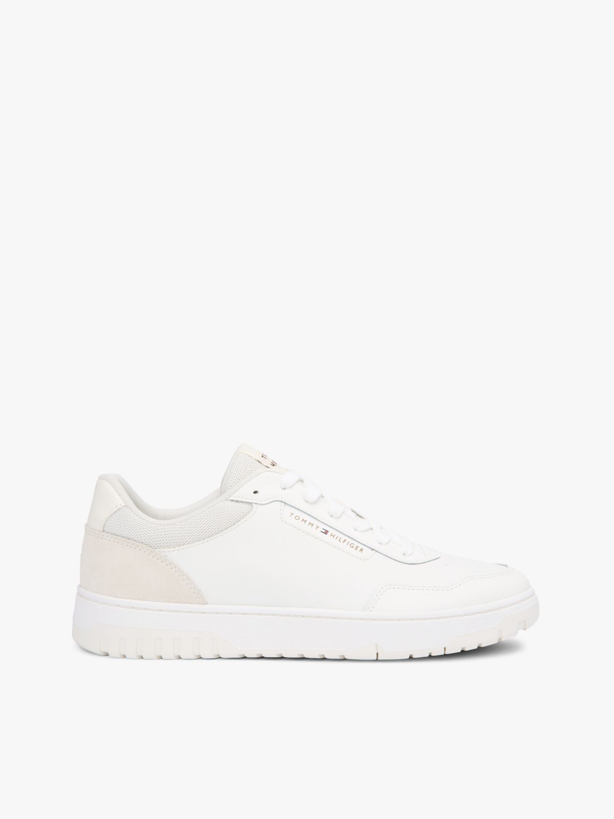 Leather & Suede Mix Low-Top Sneaker — Ivory Petal