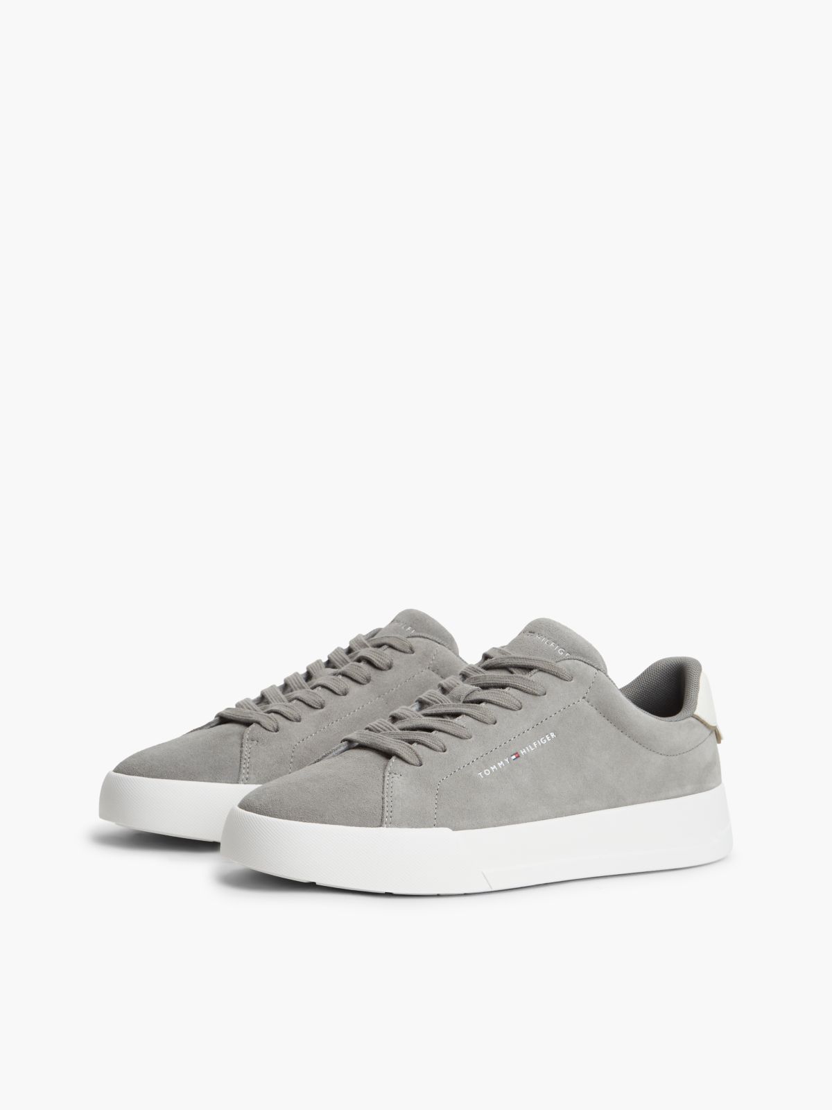Tommy Logo Suede Court Sneaker — Hydrogen Grey
