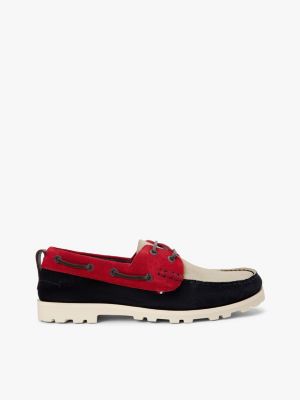 Cleated Lightweight Suede Boat Shoe, Red / White / Blue