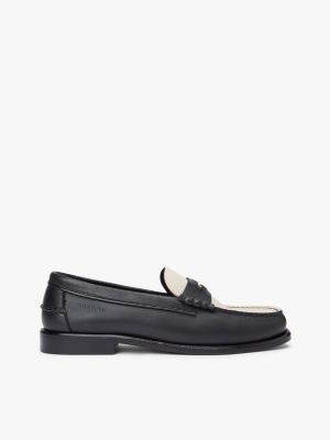 Colorblock Leather Penny Loafer, Black / White