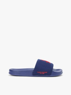 Script Monogram Canvas Pool Slide, Preppy Navy