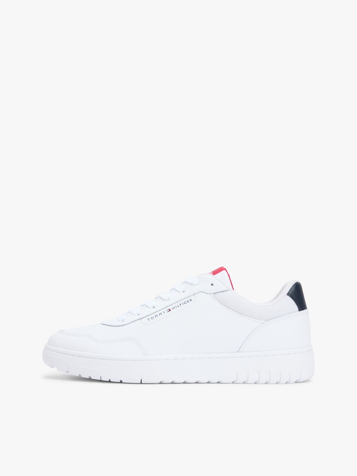 Lightweight Leather Mix Court Sneaker — White
