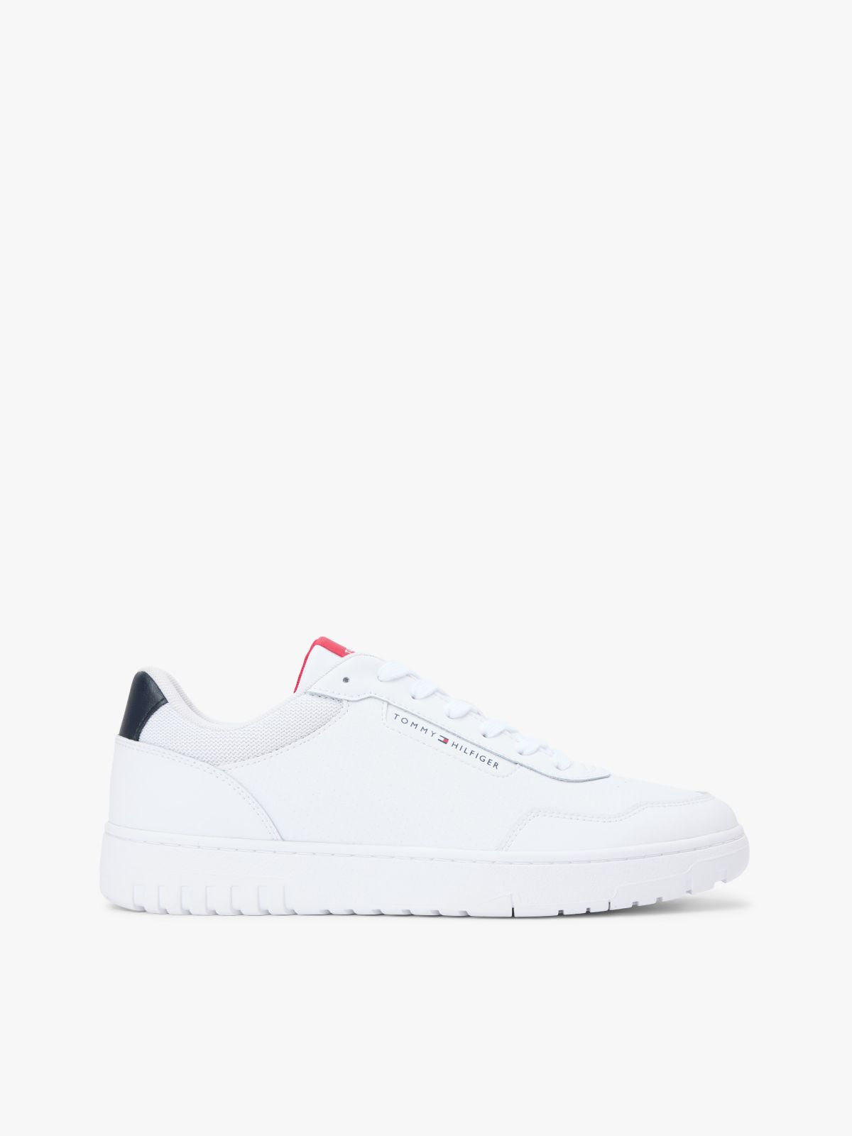 Lightweight Leather Mix Court Sneaker — White