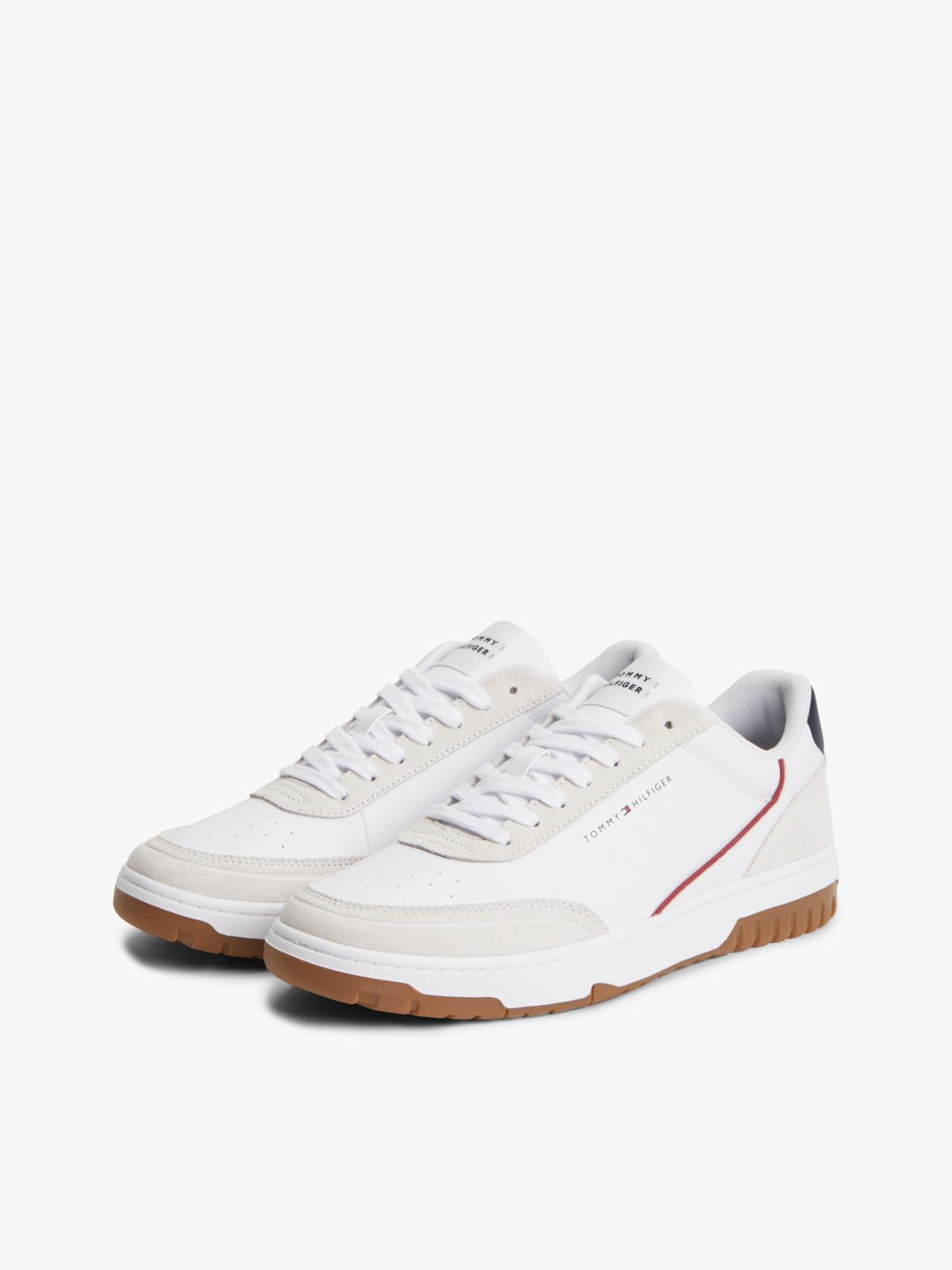 Mixed-Media Court Sneaker — White