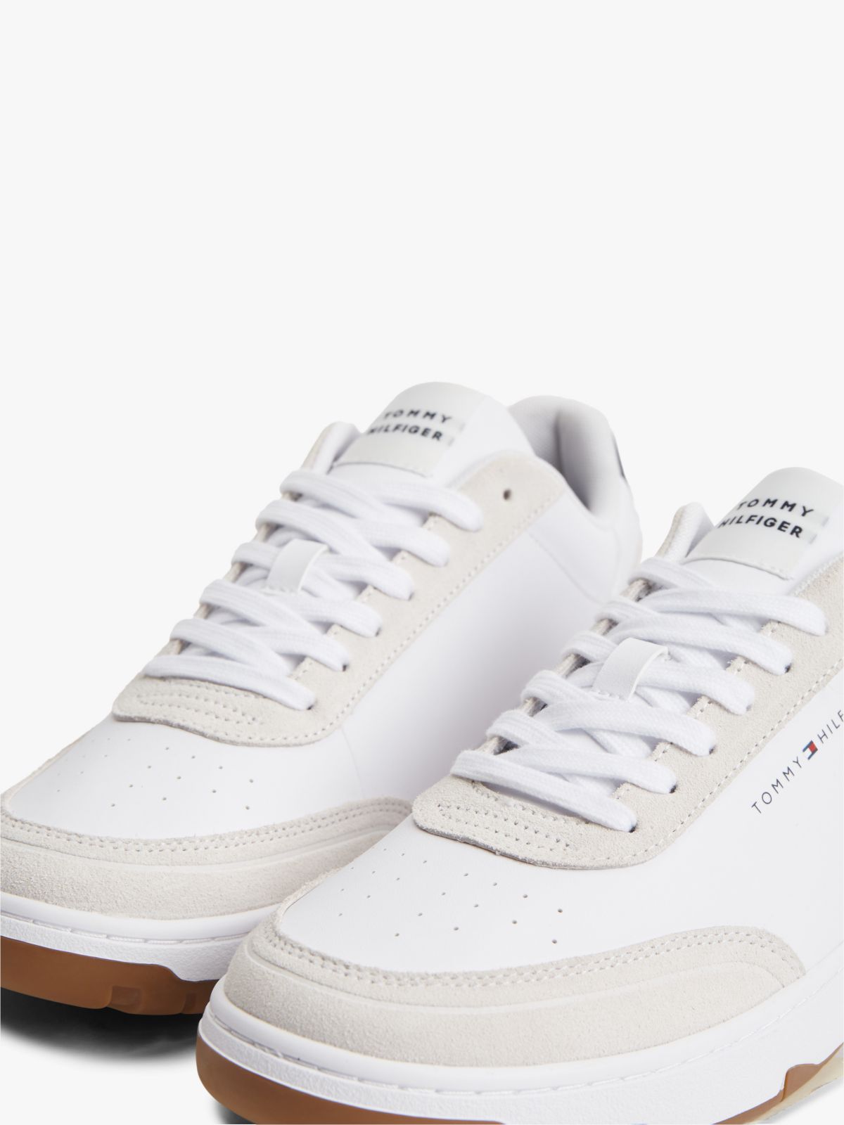 Mixed-Media Court Sneaker — White