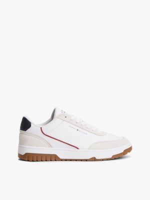 Mixed-Media Court Sneaker, White