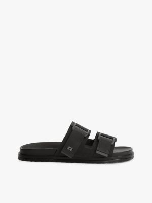 Double-Strap Suede Sandal, Black