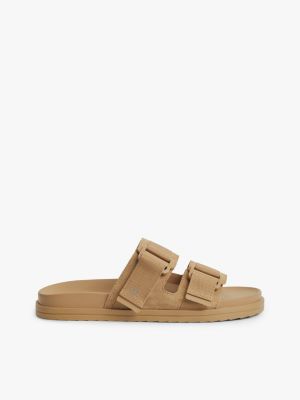 Double-Strap Suede Sandal, Safari Canvas