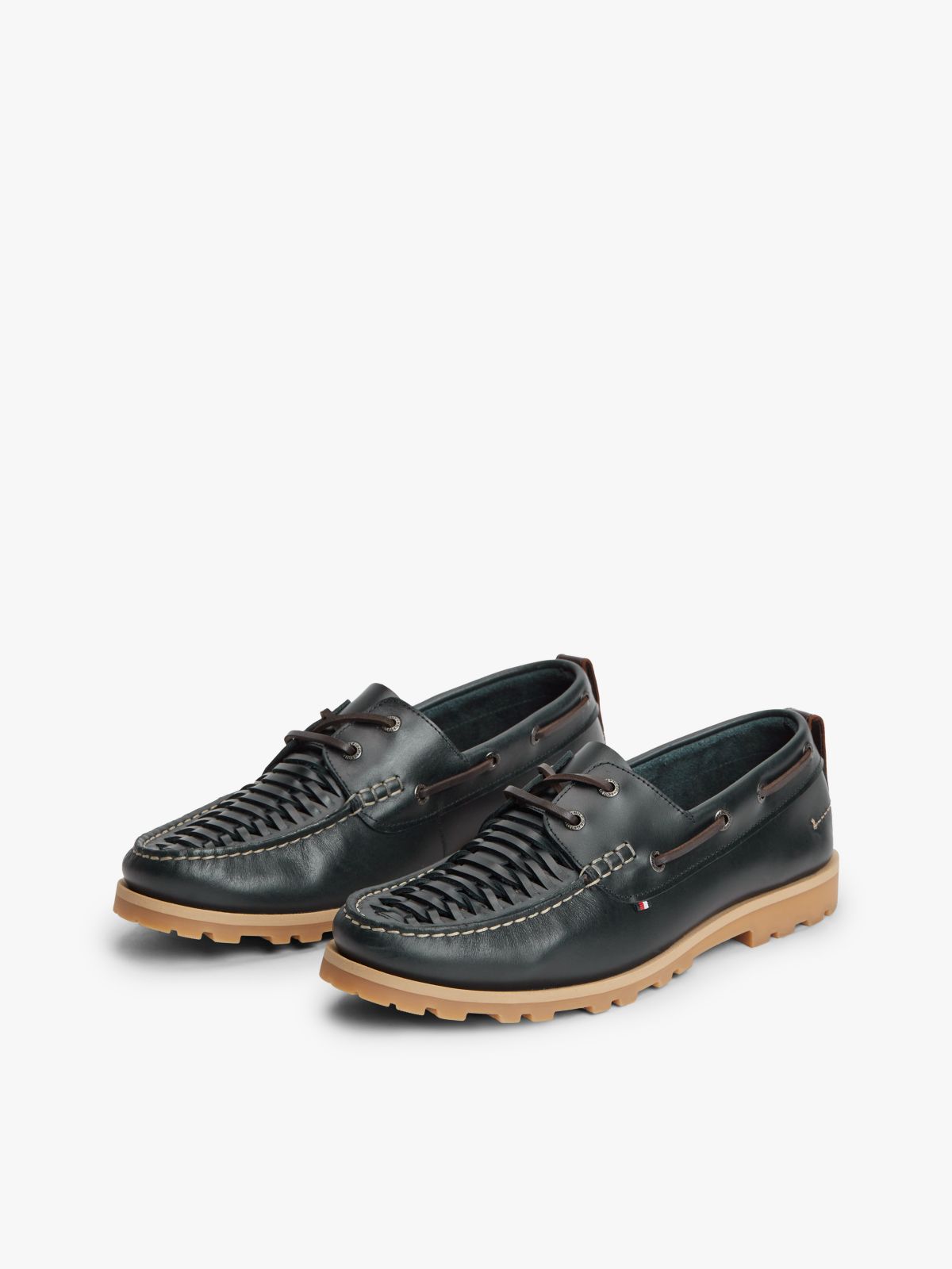 Woven Leather Boat Shoe — Navy
