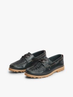 Woven Leather Boat Shoe — Navy 2