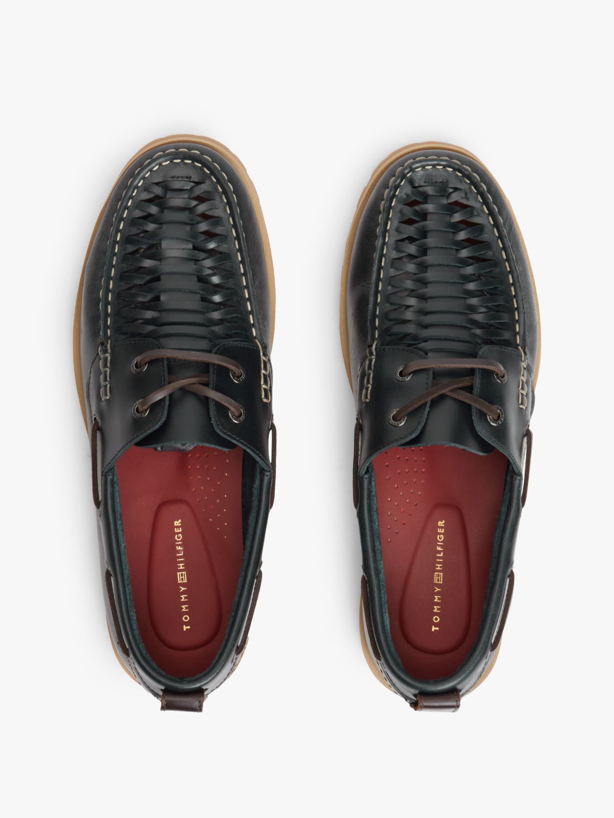 Woven Leather Boat Shoe — Navy