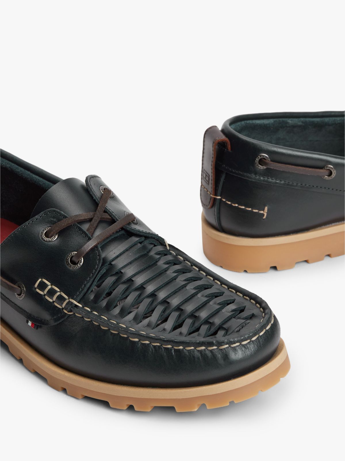Woven Leather Boat Shoe — Navy