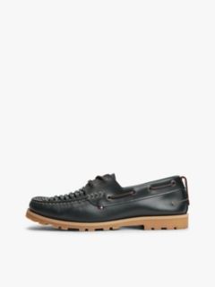 Woven Leather Boat Shoe — Navy 7