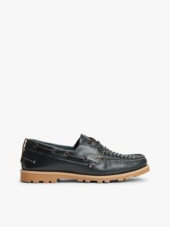 Woven Leather Boat Shoe — Navy 1