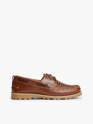 Woven Leather Boat Shoe, Ginger Clay