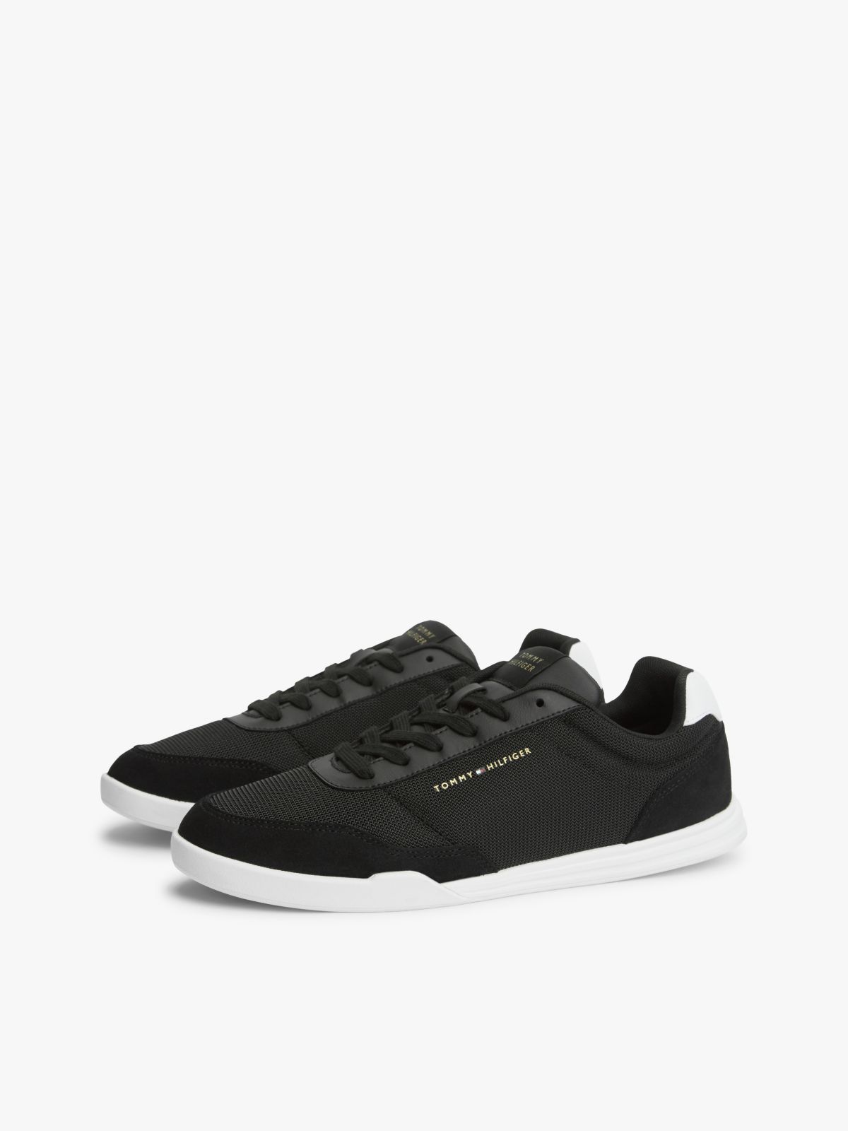 Mixed-Media Low-Top Cupsole Sneaker — Black