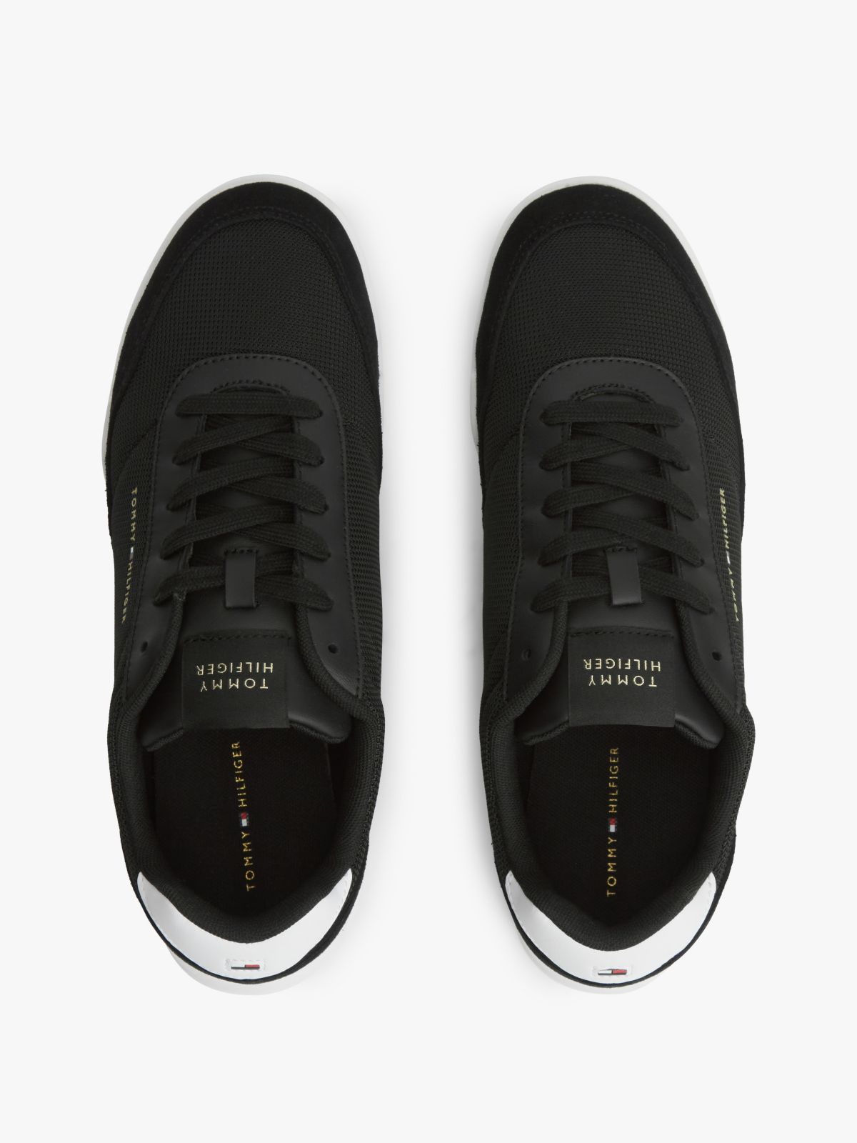Mixed-Media Low-Top Cupsole Sneaker — Black