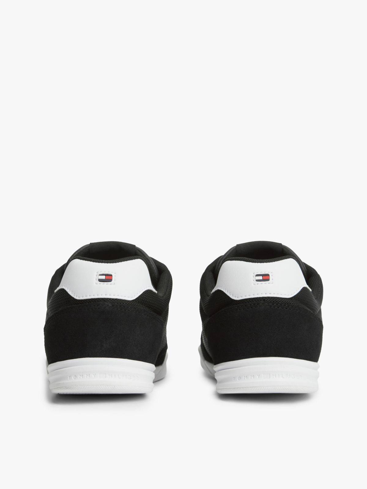 Mixed-Media Low-Top Cupsole Sneaker — Black