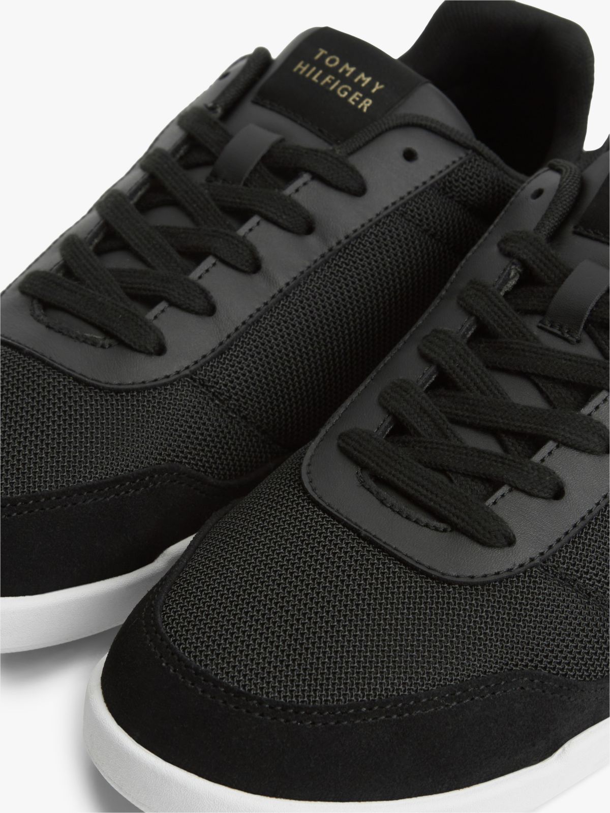 Mixed-Media Low-Top Cupsole Sneaker — Black