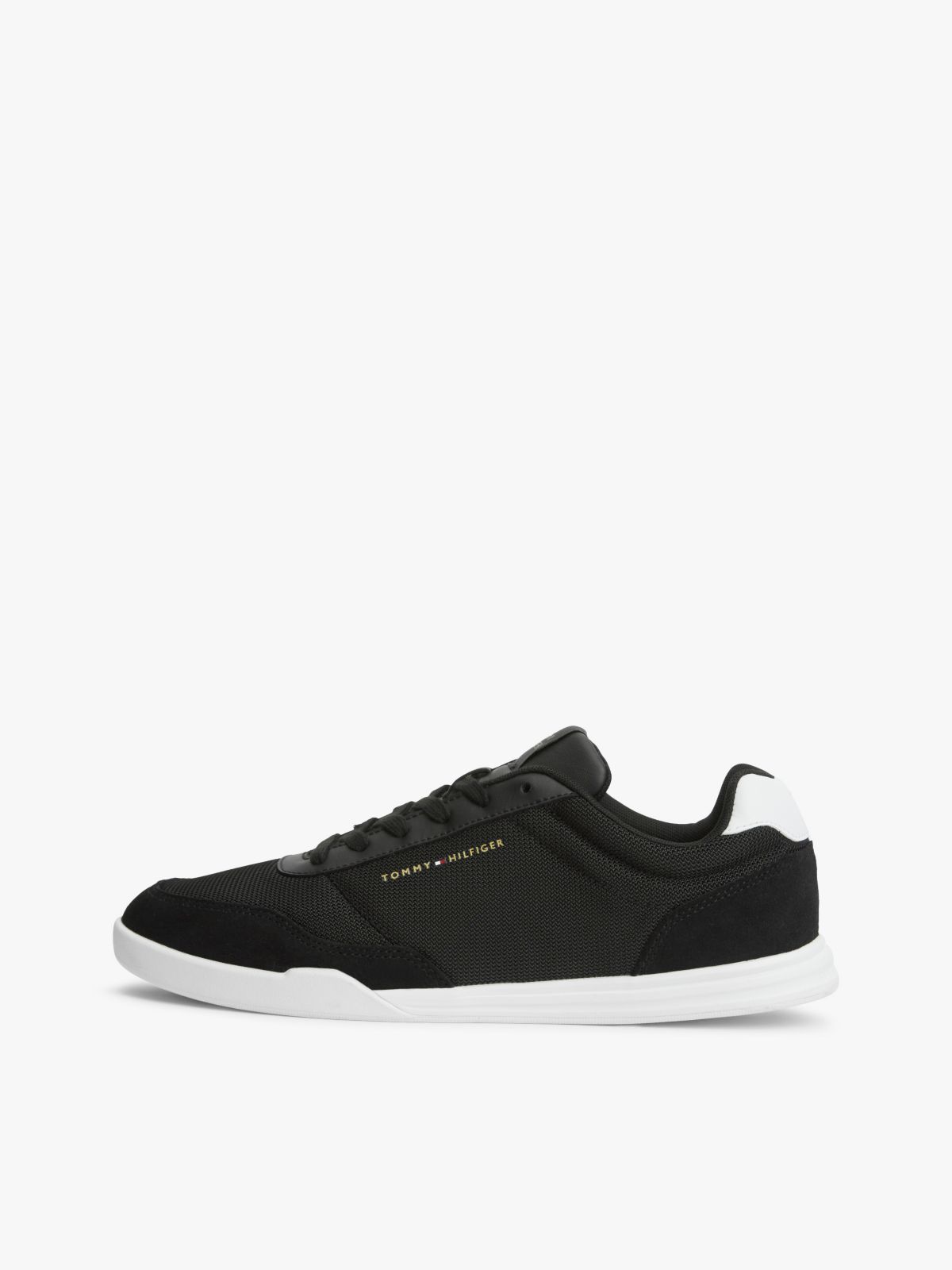 Mixed-Media Low-Top Cupsole Sneaker — Black