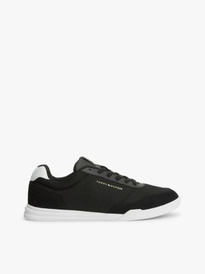 Mixed-Media Low-Top Cupsole Sneaker, Black