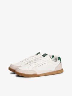 Leather Low-Top Cupsole Sneaker — Ivory Petal/Street Green 2