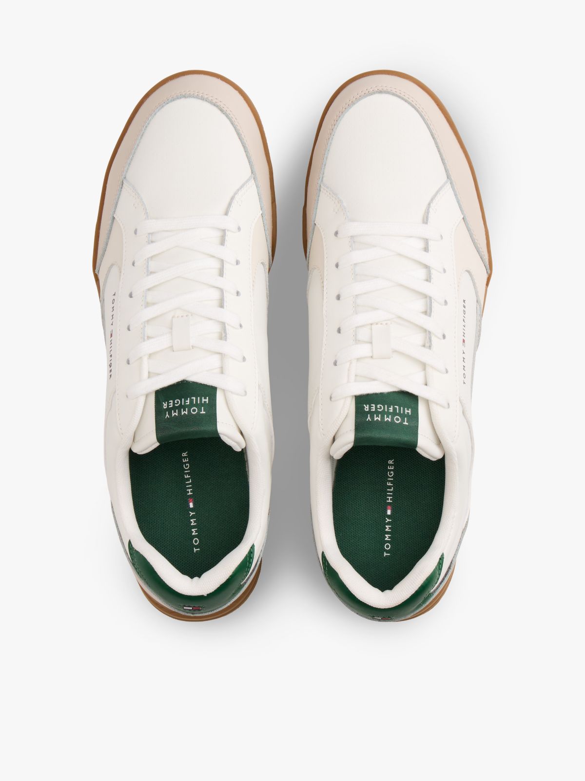 Leather Low-Top Cupsole Sneaker — Ivory Petal/Street Green