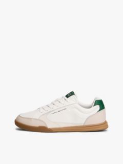 Leather Low-Top Cupsole Sneaker — Ivory Petal/Street Green 7
