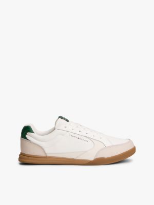 Leather Low-Top Cupsole Sneaker, Ivory Petal/Street Green