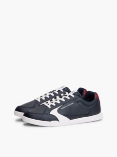 Leather Low-Top Cupsole Sneaker — Red/White/Blue 2