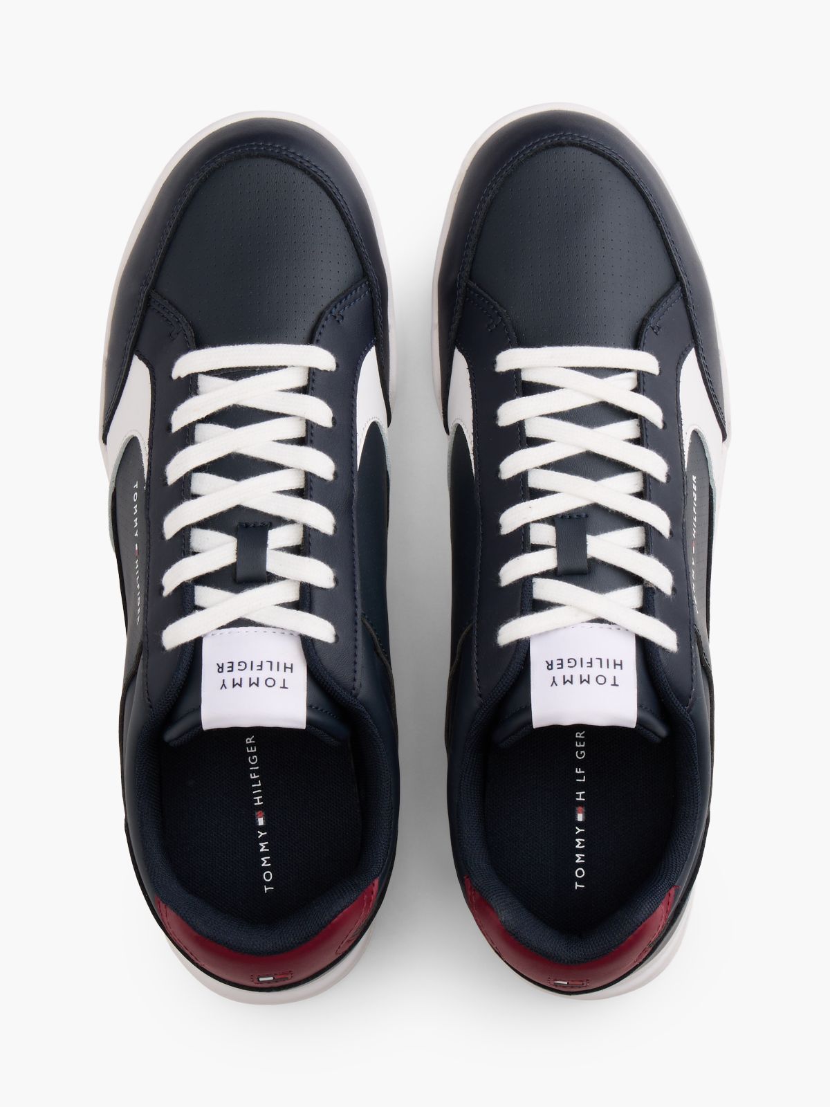 Leather Low-Top Cupsole Sneaker — Red/White/Blue