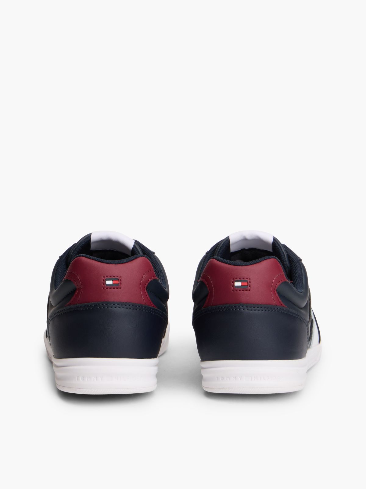 Leather Low-Top Cupsole Sneaker — Red/White/Blue