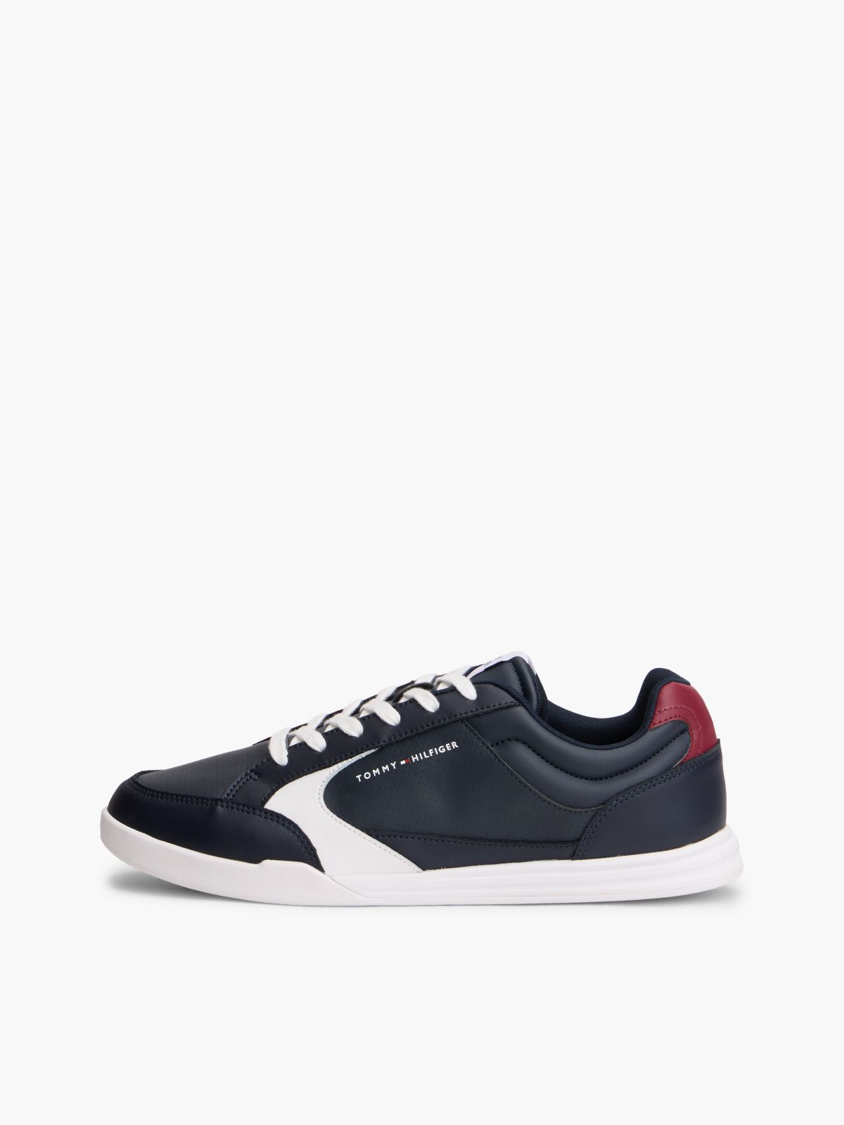 Leather Low-Top Cupsole Sneaker — Red/White/Blue