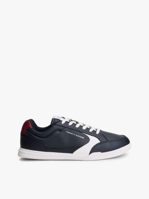 Leather Low-Top Cupsole Sneaker, Red/White/Blue